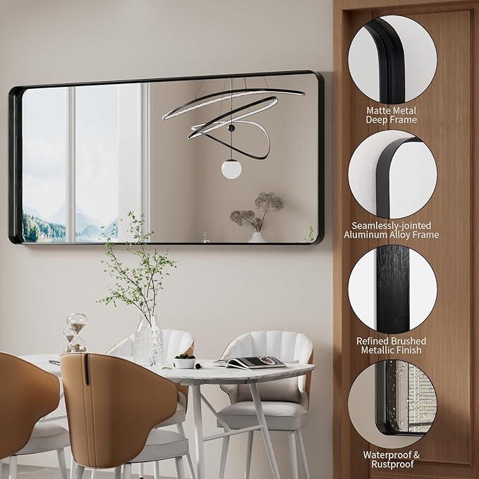 Koonmi Black Bathroom Mirror for Wall, 30x71 Inch Matte Metal Deep Framed - Image 4