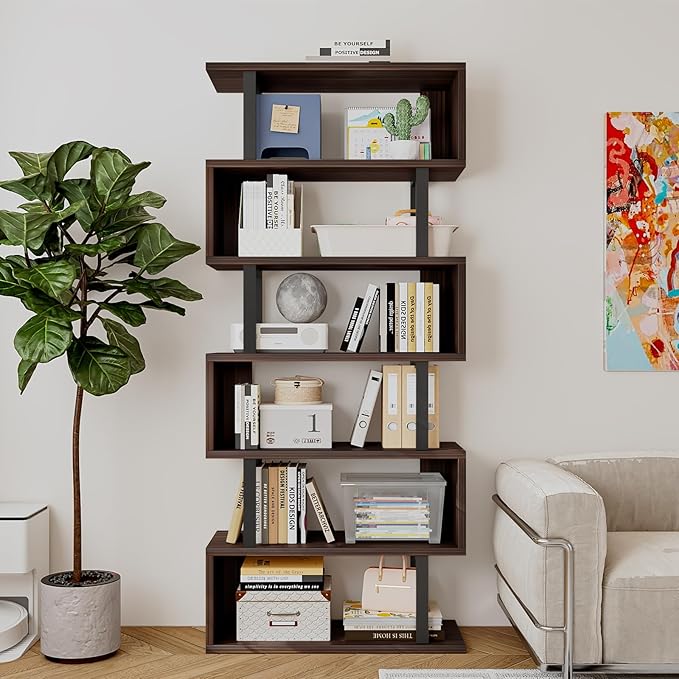 SORCEDAS Bookshelf Geometric Bookcase S Shaped Industrial Bookshelf Storage - Image 4