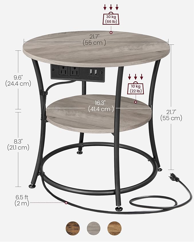 VASAGLE Side Table, 2-Tier Round End Table - Image 3