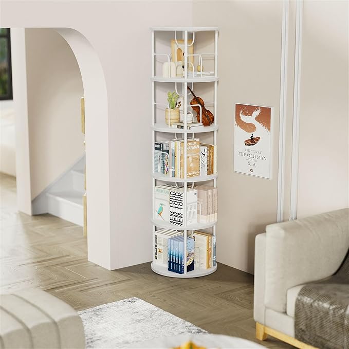 5 Tier Rotating Bookshelf, 360 ° Display Stackable Spinning Bookshelf Tower - Image 4