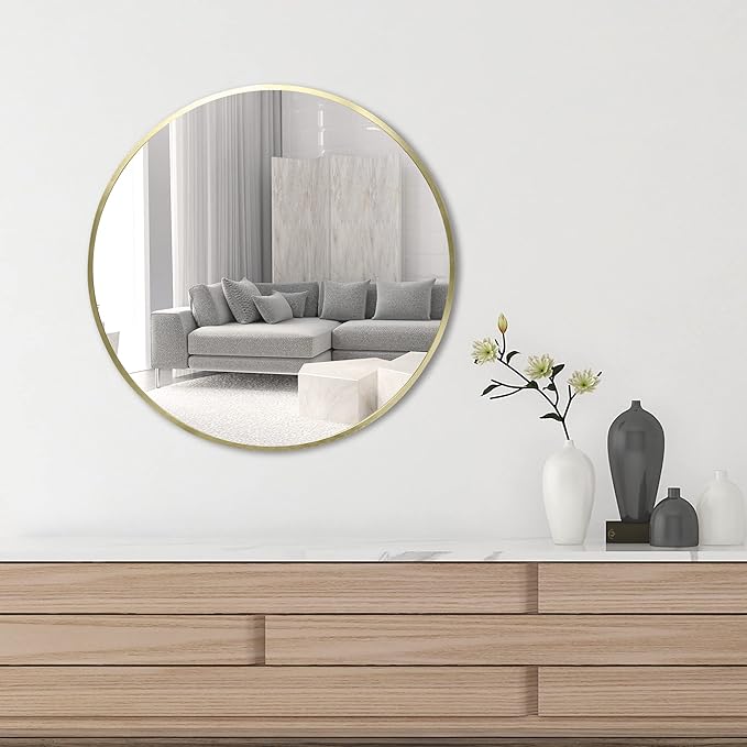 FrameWorks 20" Deluxe Contemporary Brass Gold Circular Aluminum Mirror - Image 4