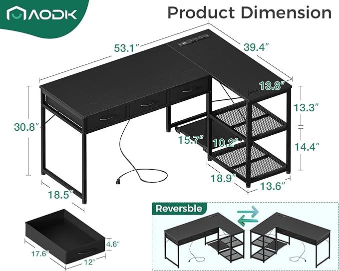 AODK 53 Inch L Shaped Computer Desk - Image 3