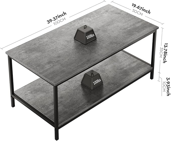 SAYGOER Coffee Table with Storage 2-Tier Industrial Center Table - Image 3