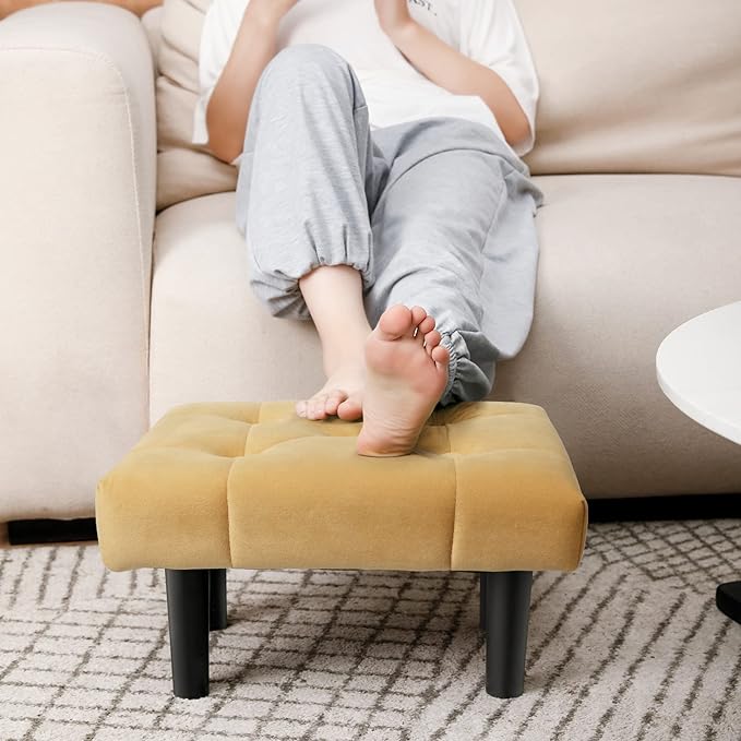 HOUCHICS Small Footstool Ottoman, Velvet Soft Footrest Ottoman by HOUCHICS