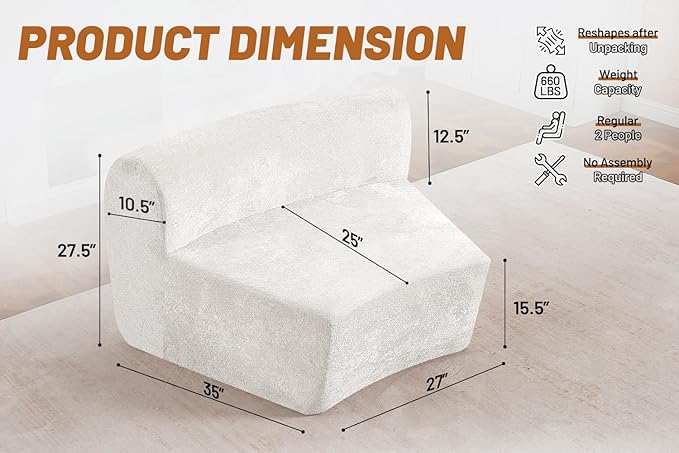 Homguava Modular Sectional Sofa, Memory Foam Couch Single Sofa Chair - Image 2