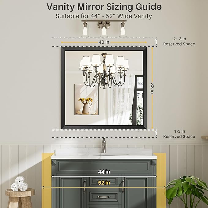 40x38 Inch Black Bathroom Mirror - Image 2