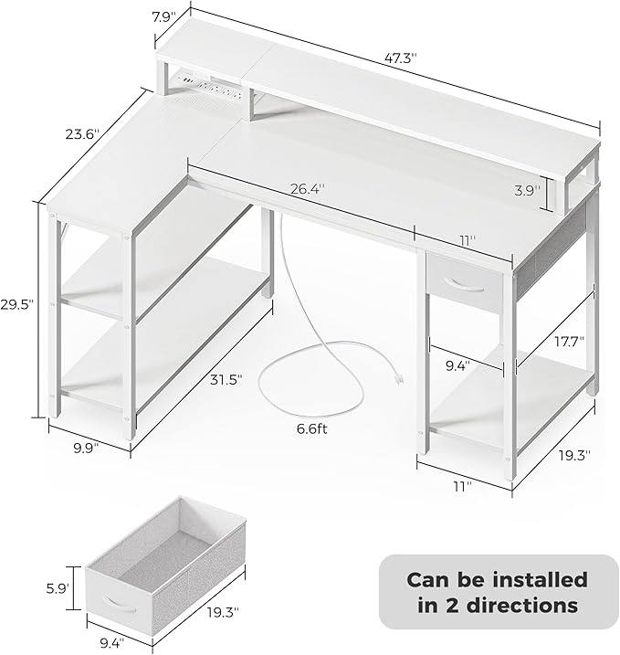 SUPERJARE 47 inch Reversible L Shaped Desk - Image 7