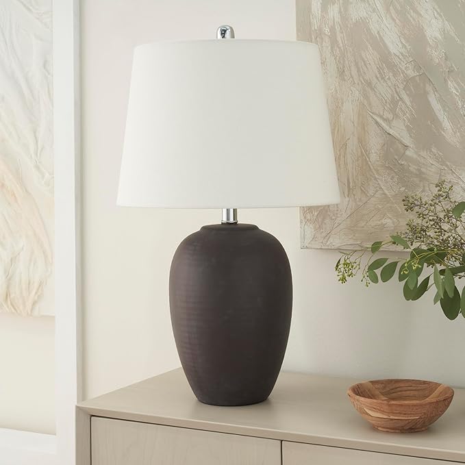 Nourison Home 23" Dark Purple Distressed Ceramic Pot Table Lamp by NourisonHome