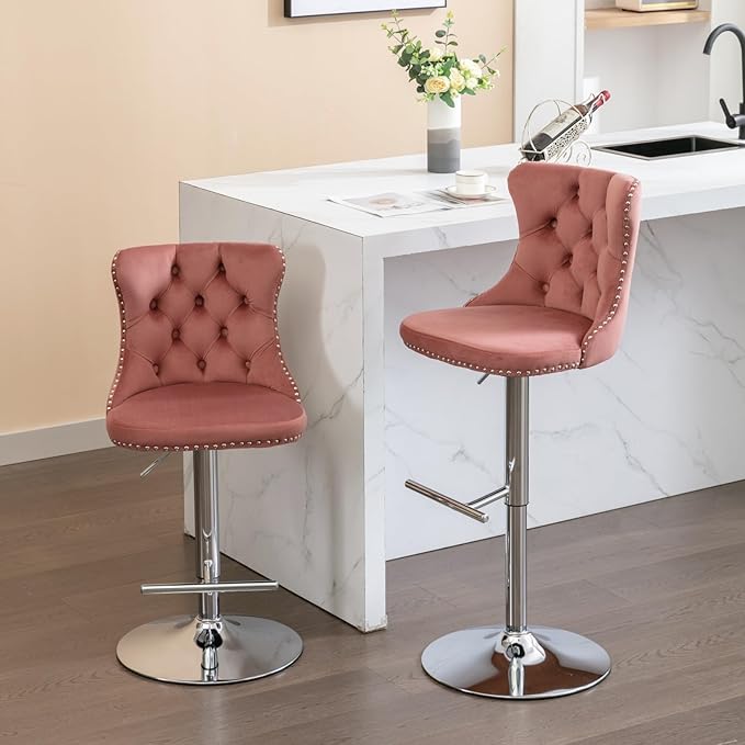 PacknWood Acosure Swivel Velvet Barstools Adjusatble Seat Height from 25-33" - Image 5