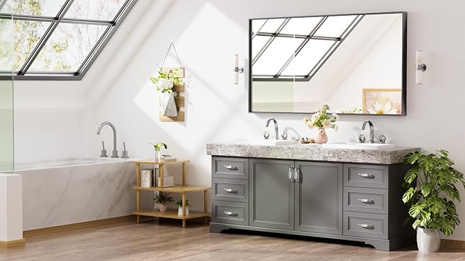 Keonjinn Black Framed Bathoom Mirror 55 x 30 Inch Large Rectangle Vanity Wall - Image 2