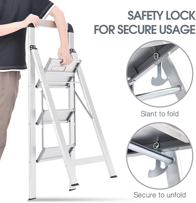 KINGRACK Aluminium 3 Step Ladder, Lightweight Step Stool - Image 6