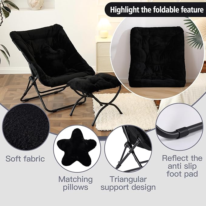 Welnow Comfy Saucer Chair with Ottoman, Oversized Folding Reading Chair - Image 4
