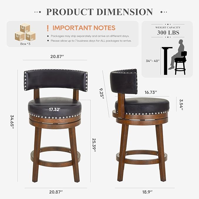 COLAMY Swivel Bar Stools Set of 3, Swivel Counter Height Barstools - Image 2