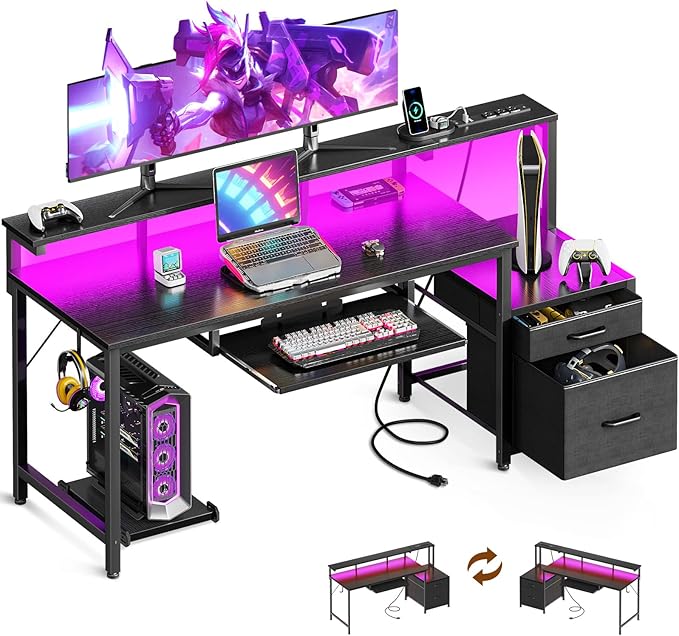 AODK Computer Desk with Drawers and Keyboard Tray, Reversible Study Work Desk by AODK