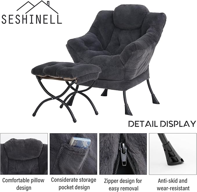 Lazy Chair with Ottoman, Modern Accent Chair Lounge Leisure Sofa Chair with - Image 6