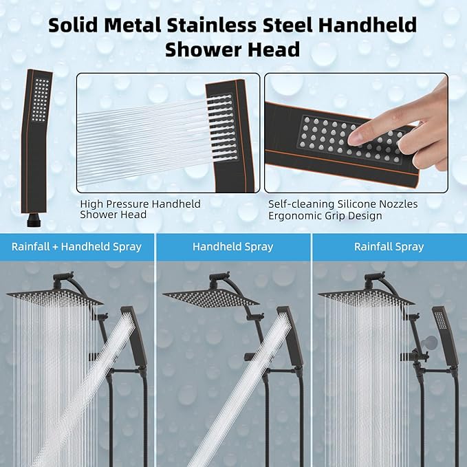 Hibbent All Metal 10'' Rainfall Shower Head, Shower Head Combo, High Pressure - Image 4