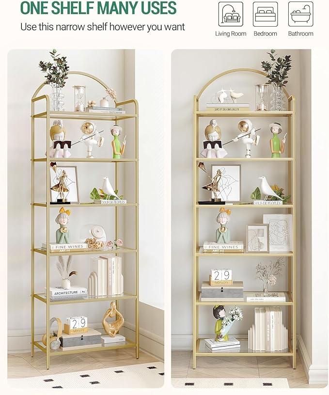 Bookcase Bookshelf, Tempered Glass Bookshelves, Slim Shelving Unit - Image 4