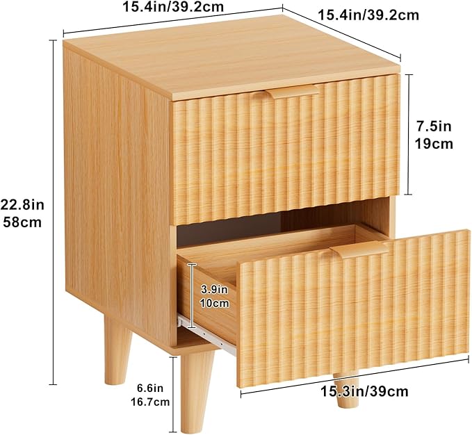 Urban Deco Nightstand Set of 2, Mid Century Modern Nightstand - Image 3