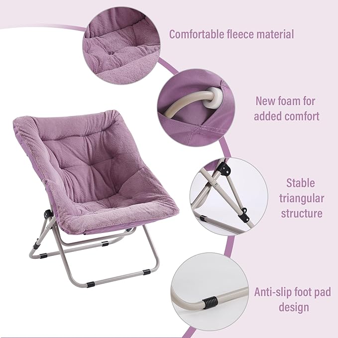 Tiita Comfy Folded Chair, Soft Faux Fur Oversized Folding Accent Chair - Image 4