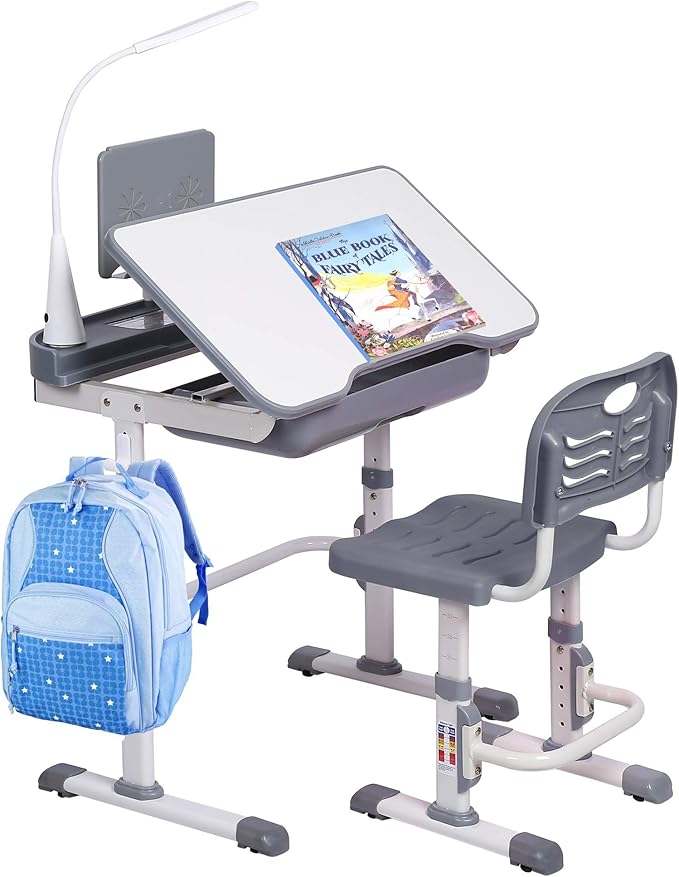 Kids' Desk and Chair Set, Height Adjustable Child's School Study Writing Tables by SMAGREHO