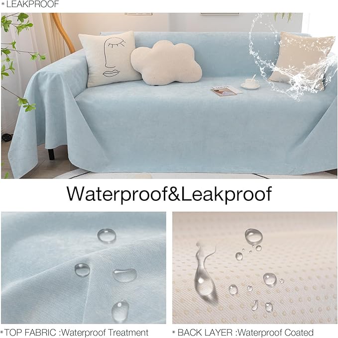 STACYPIK Waterproof Sky Blue Loveseat Couch Cover - Image 4