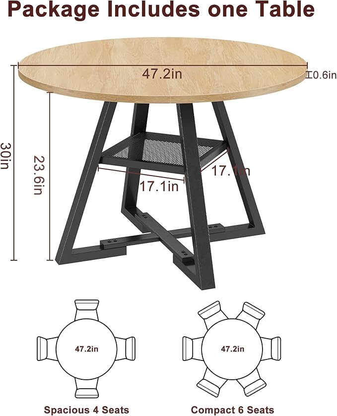47'' Round Dining Table for 4, Kitchen Dining Room Circle Dinner Pedestal Table - Image 2