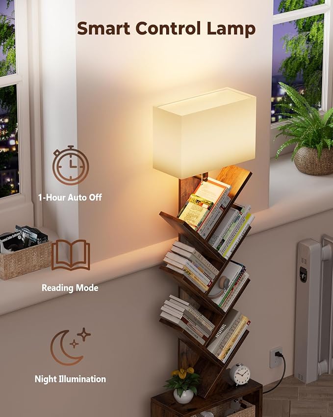 6 Tier Tree Bookshelf with Smart Light, Small Bookcase Tower with Remote Control - Image 4