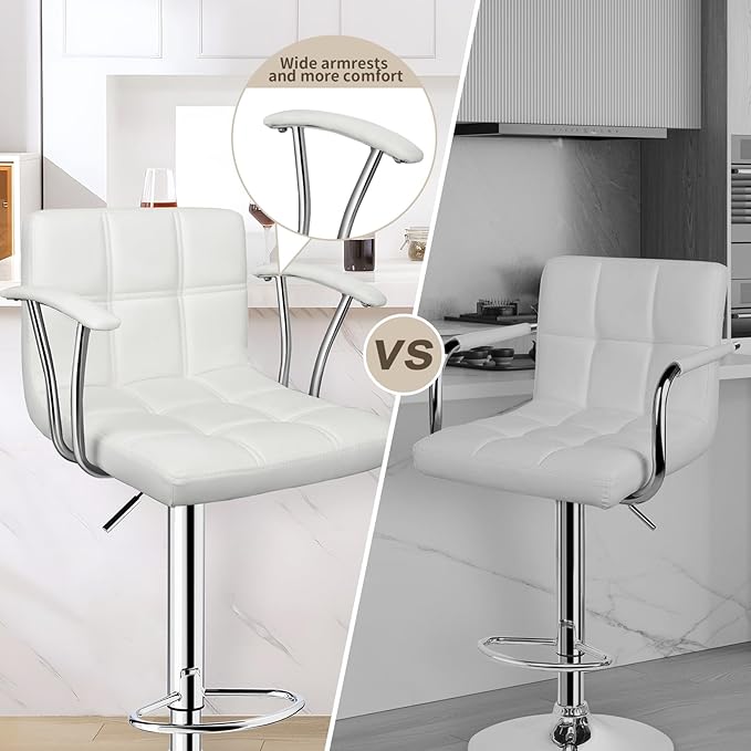 Bar Stools Set of 2, Armrest Adjustable Swivel Barstools - Image 4