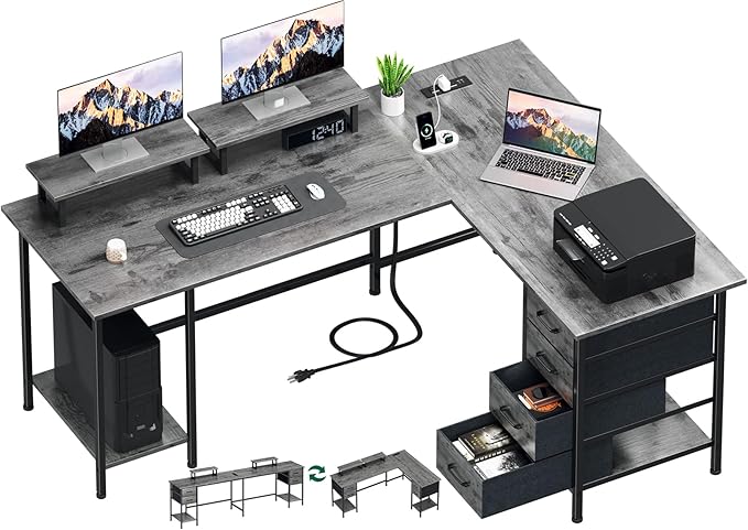 59 inch L Shaped Computer Desk by Korfile