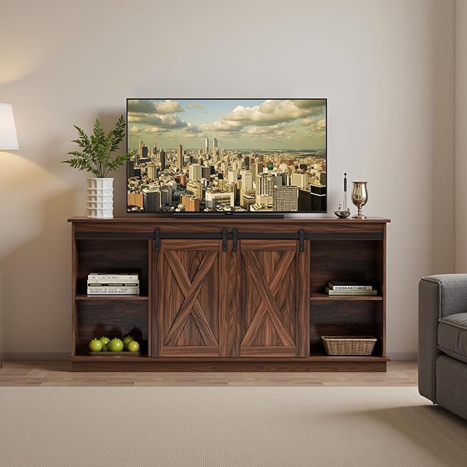 Sweetcrispy Farmhouse TV Stand for Living Room Bedroom Brown 65 Inch, Tall - Image 2