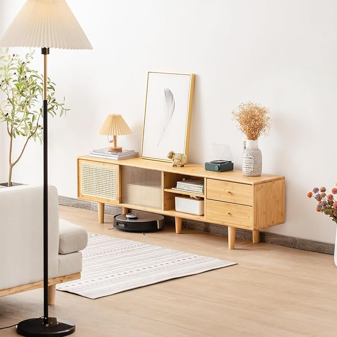 Tiita Rattan TV Stand for 55 60 Inch TV, Bamboo TV Cabinet - Image 2