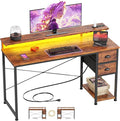 55 Inch Computer Desk with Power Outlets & LED Lights, Home Office Desk with by Korfile