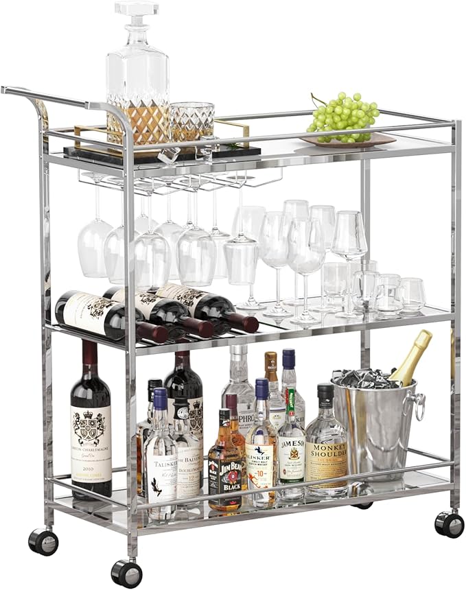 Bar Cart Silver, Home Bar Serving Cart, Modern Bar Cart - Image 8