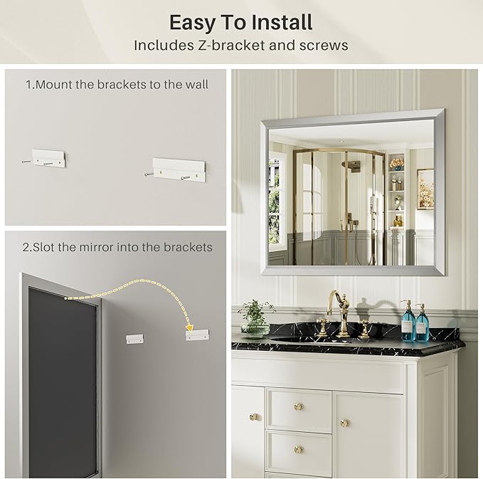 55x36 Inch Silver Bathroom Mirror - Image 6