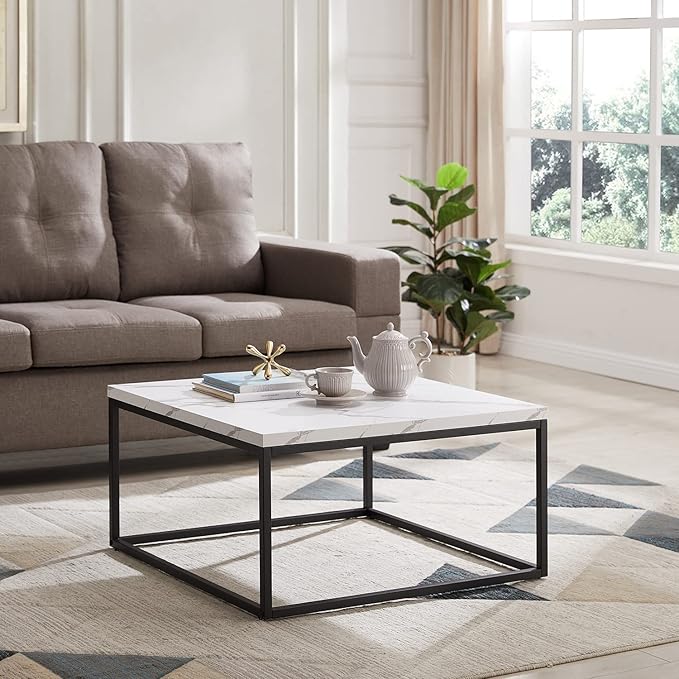 CENSI 30"x30" Marble Accent Coffee Table Ottoman - Image 4