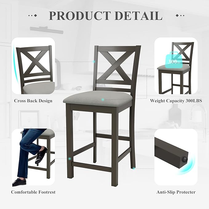 Upholstered Counter Height Bar Stools Set of 6, Modern Kitchen Island Barstools - Image 4