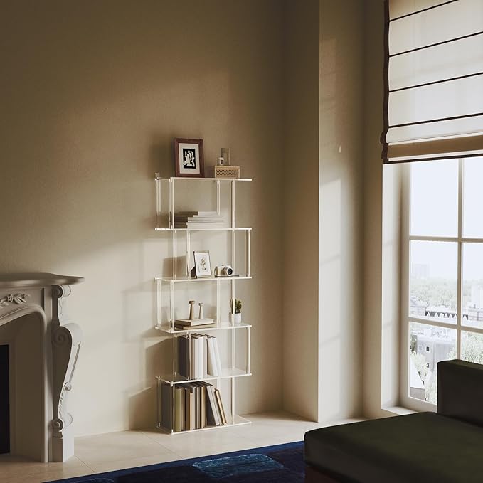 Acrylic Geometric Bookshelf, 6-Tier Clear Bookcase, S Shaped Bookshelf - Image 8