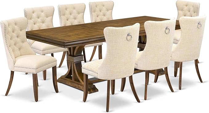LEDA9-AWA-32 9 Pieces Dining Table Set Includes a Rectangle Table and 8 Light - Image 2