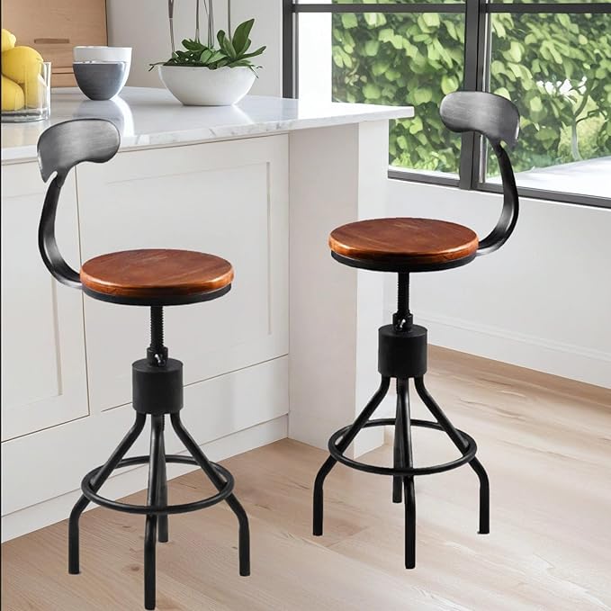 Diwhy Industrial Vintage Bar Stool, Kitchen Counter Height Adjustable Pipe Chair by Diwhy