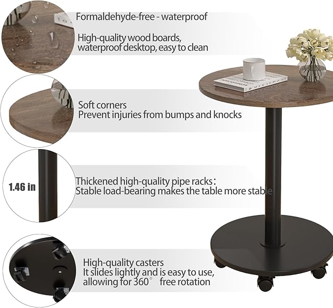 Pedestal with Wheels TV Tray Table, Rotating Couch Tables That Slide Under - Image 5