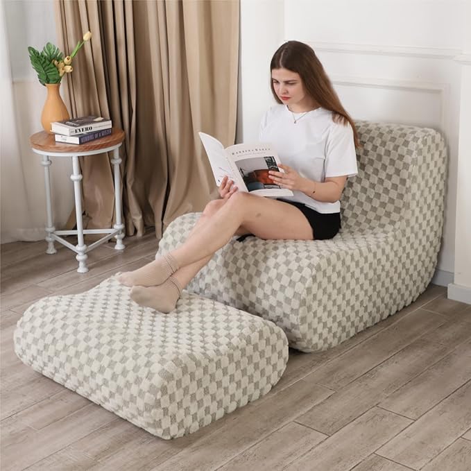 Accent Bean Bag Chair with Footstool, Modern Lazy Sofa Chair with Comfy - Image 3