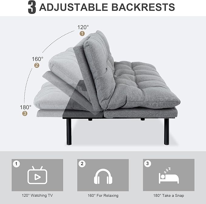 Vipbear Futon Sofa Bed Couch, Space-Saving Loveseat - Image 3