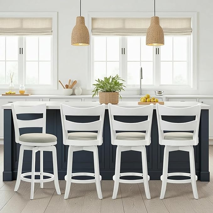 Armen Living Blair 26 in. Matte White Counter Height Rubberwood Swivel Barstool by ArmenLiving