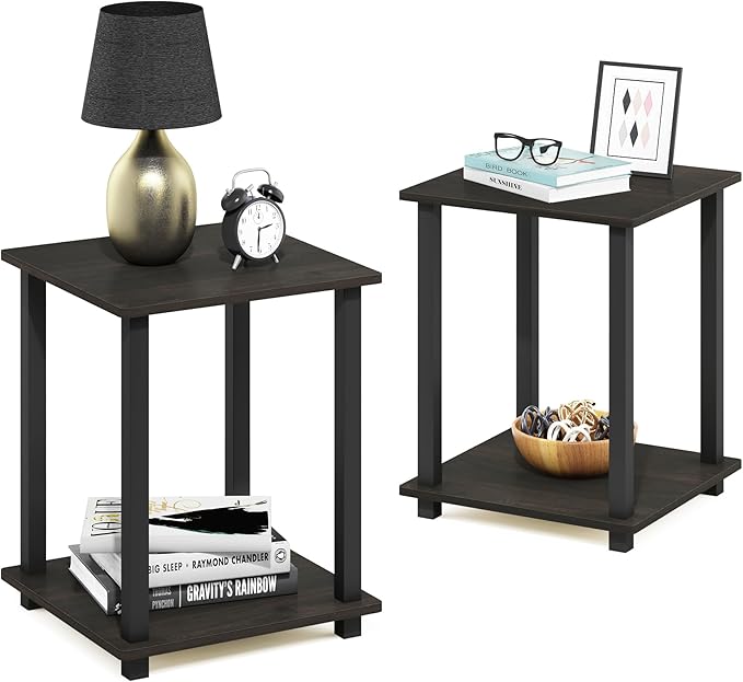 Furinno Simplistic Set of 2 End Table, Espresso/Black by Furinno-FitsYourSpaceFitsYourBudget