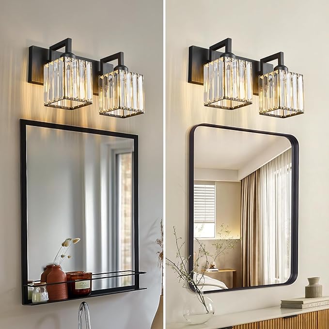 Modern Bathroom Vanity Light 2-Lights Black Crystal Bathroom Wall Light Vanity - Image 4