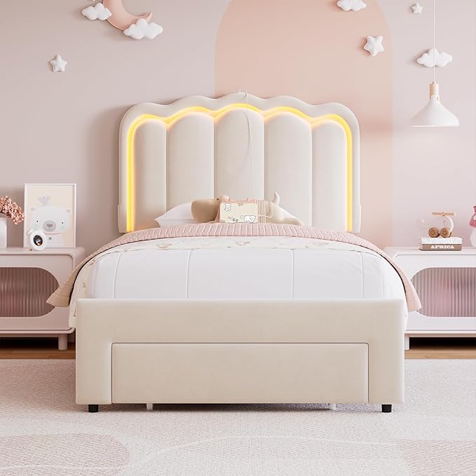 Twin Upholstered LED Bed Frame - Image 8