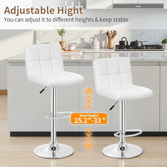 BestOffice Bar Stools Set of 2, Adjustable PU Leather Swivel Barstools - Image 4