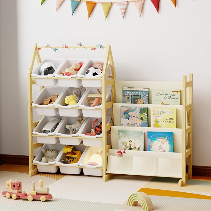 Wooden Toy Storage Organizer Kids Bookshelf, by Unknown