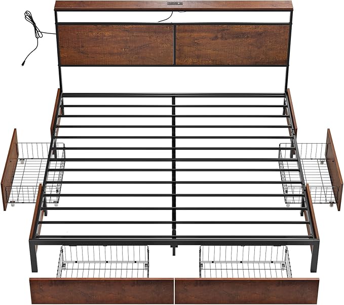 King Bed Frame with Storage Headboard and 4 Drawers Bed Frame King Size with - Image 7