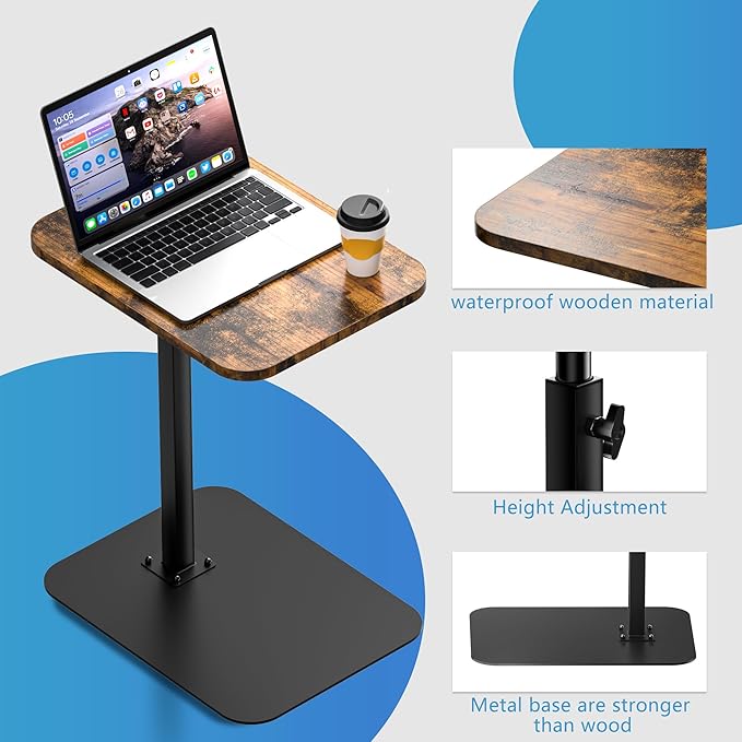 Side Table Sofa Tray for Couch Heavy Metal Base Swivel/Adjustable Height - Image 4